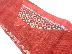 手織り真綿紬斜線に幾何学模様織出し名古屋帯